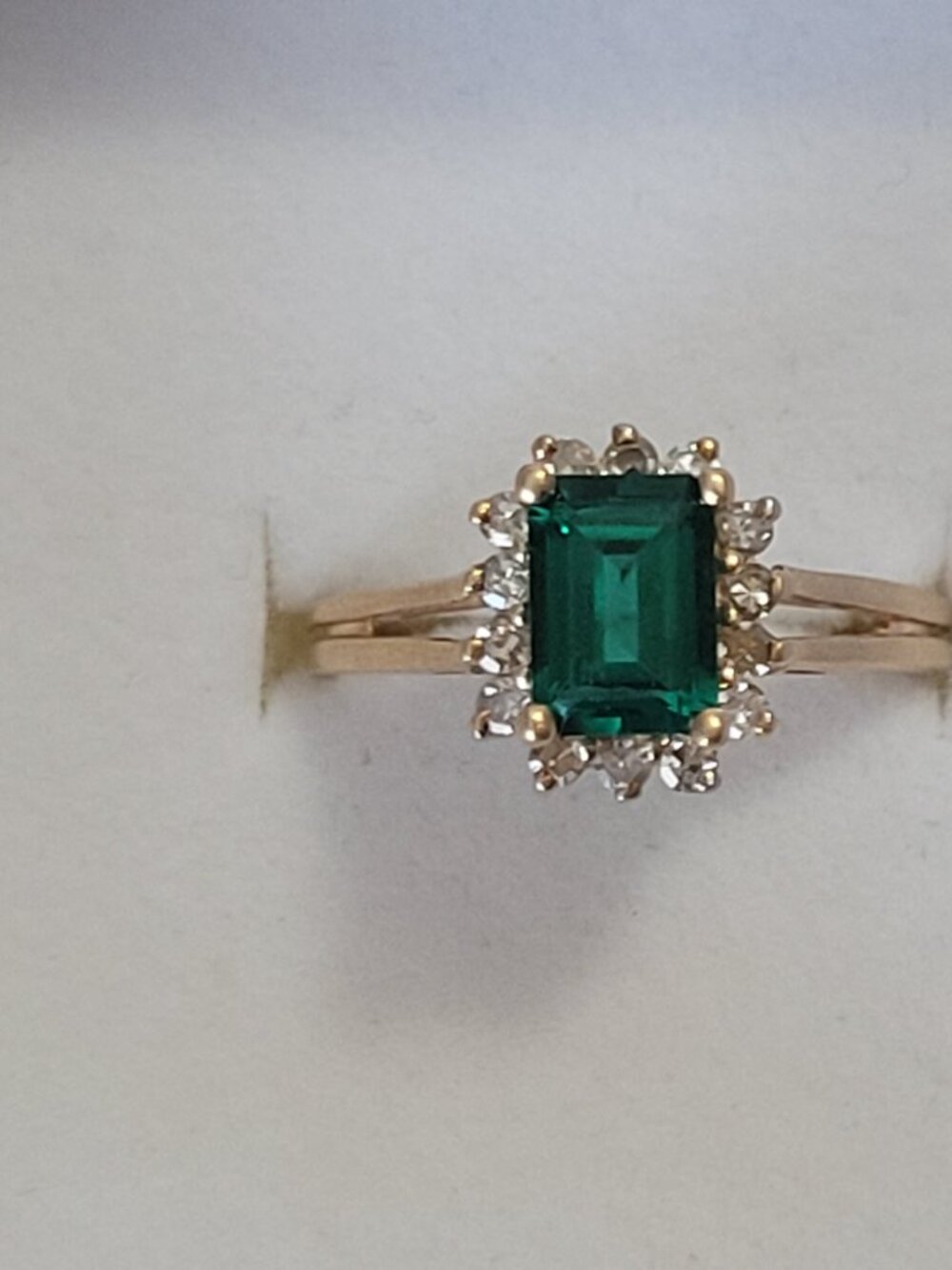 Emerald Diamond 14k Gold Vintage Ring Chatham 14 Diamonds 1980's May Birthstone - Picture 10 of 15
